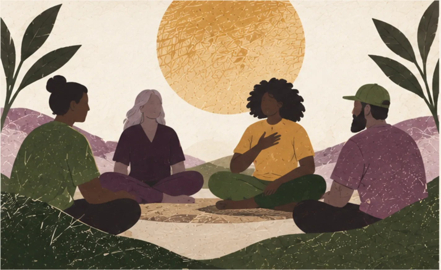 Four figures seated in a circle